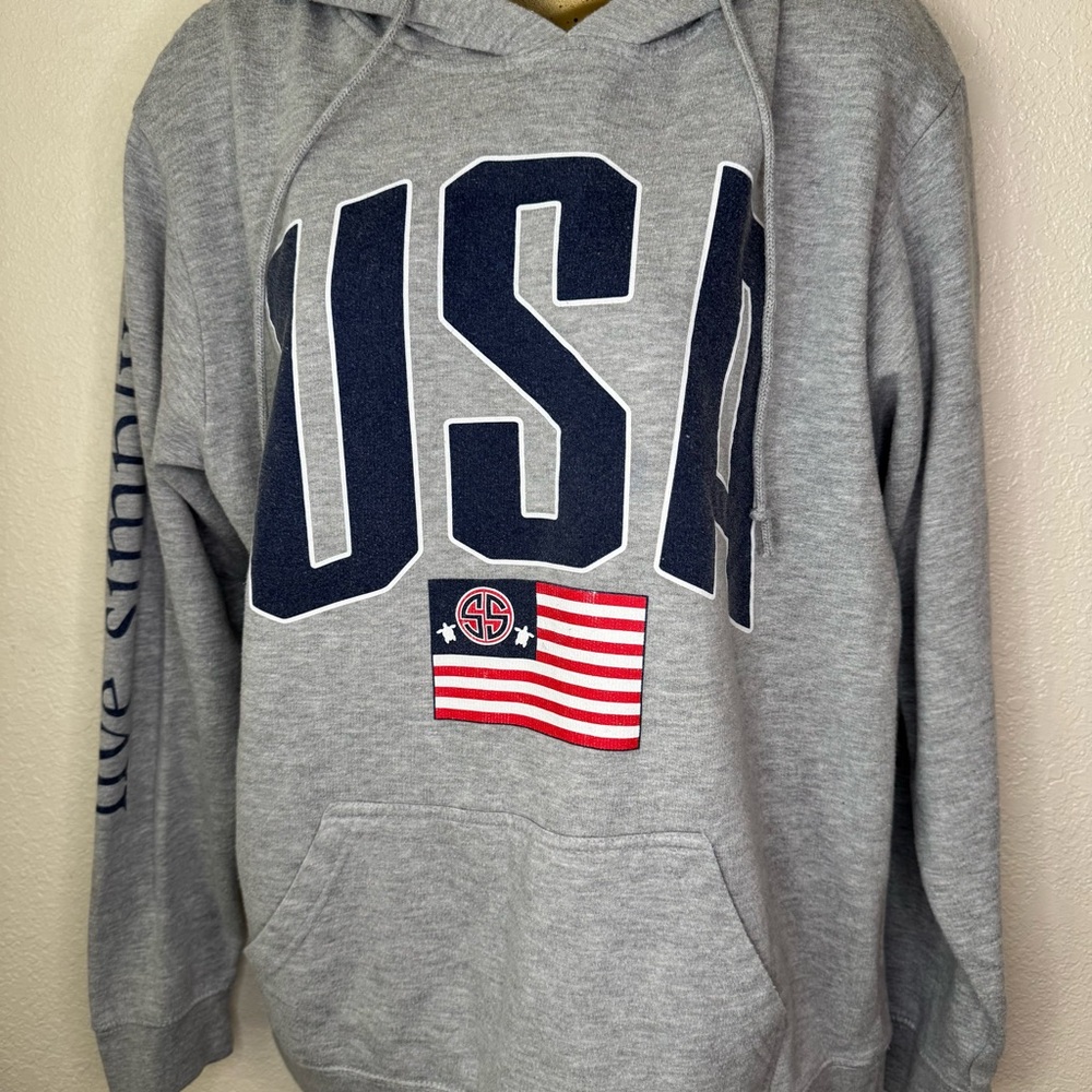 Simply Southern USA Hoodie Sweatshirt Gray Large Patriotic American Flag